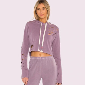 NWT Wildfox Rags To Riches Ivy Sweatshirt hoodie lounge dusty rose distressed S